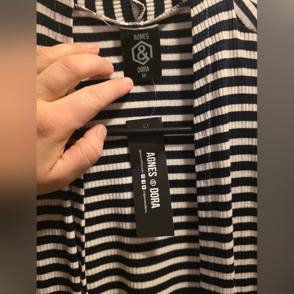 Agnes & Dora Navy and White Striped Cardigan - Picture 2 of 3